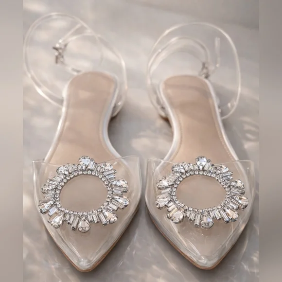 Gianni Bini Vailie Clear Rhinestone Details Ankle Wrap Sandals 7.5 - Picture 2 of 8